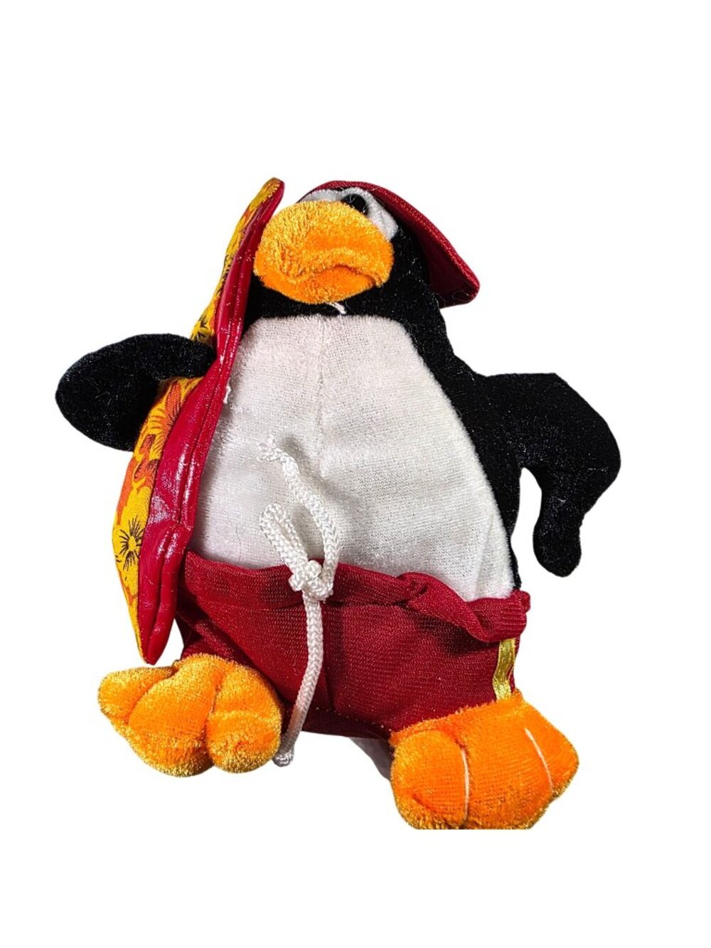 Penguin Plush Kellytoy Red Trunks Surfboard beach anthropomorphic stuffed animal